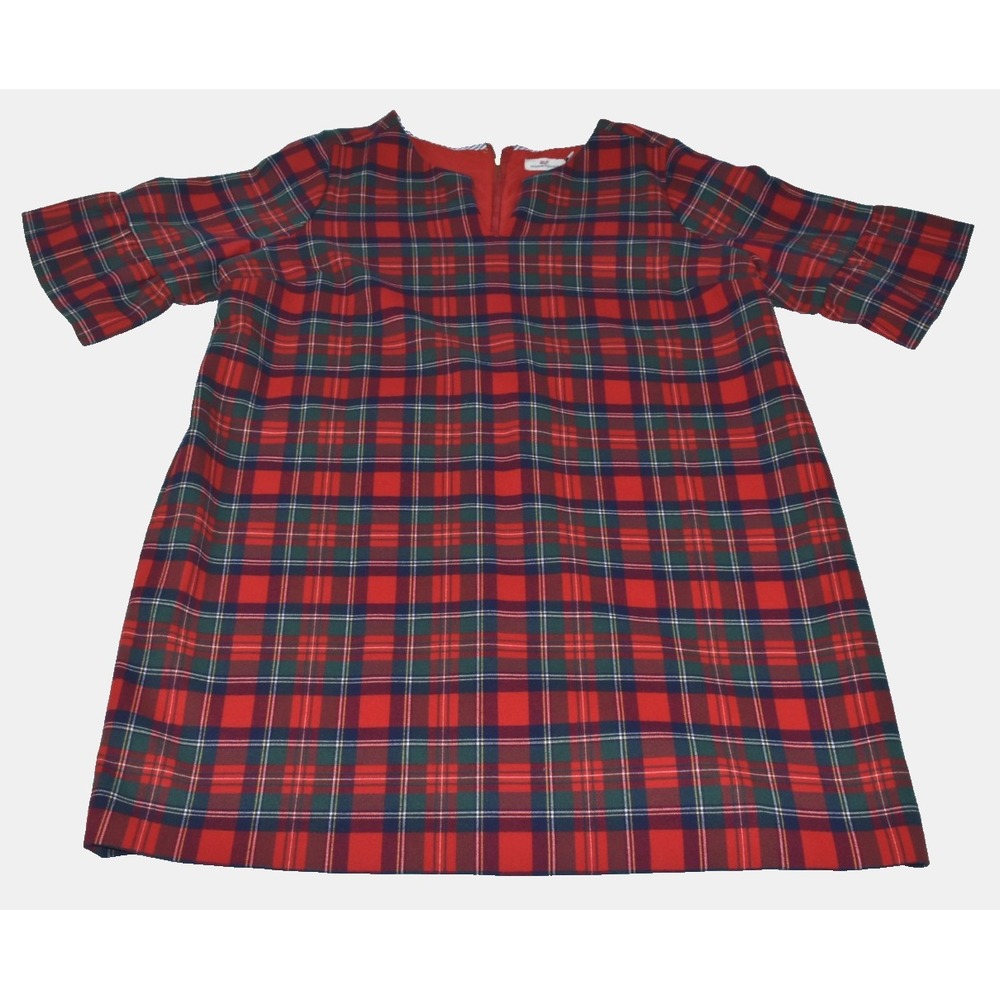 Vineyard Vines Greenwich Women Dress Size 22 Red Plaid Flutter Sleeve
